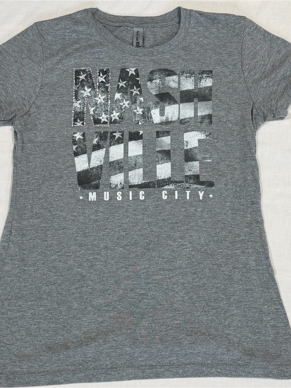 Nashville Music City USA Next Level Women's Graphic Bling Rhinestone T-shirt S